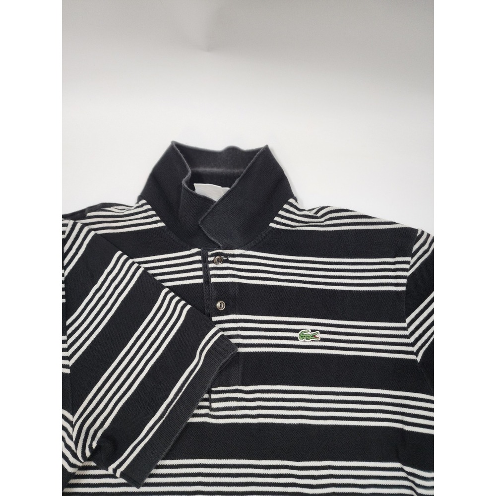 Lacoste Mens Navy White Striped Short Sleeve Polo Shirt Size 7 5191L Cotton